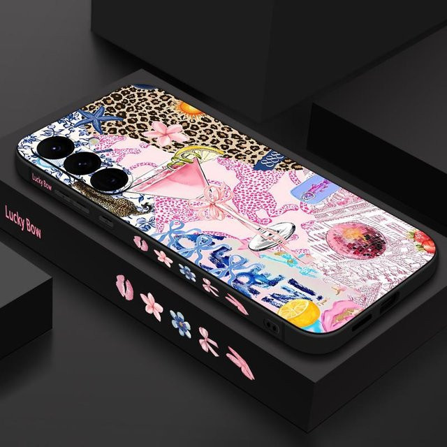 Rosa Kelch Schleifen Discokugel Handyhülle für Samsung Galaxy S26 Ultra S25 Edge S24 Plus S23 S22 S21 FE A54 A15 A25 A35 A55 A16 A26 A36 A56 A17 A37 A57 5G in Schwarz und Multicolour - Bild 1