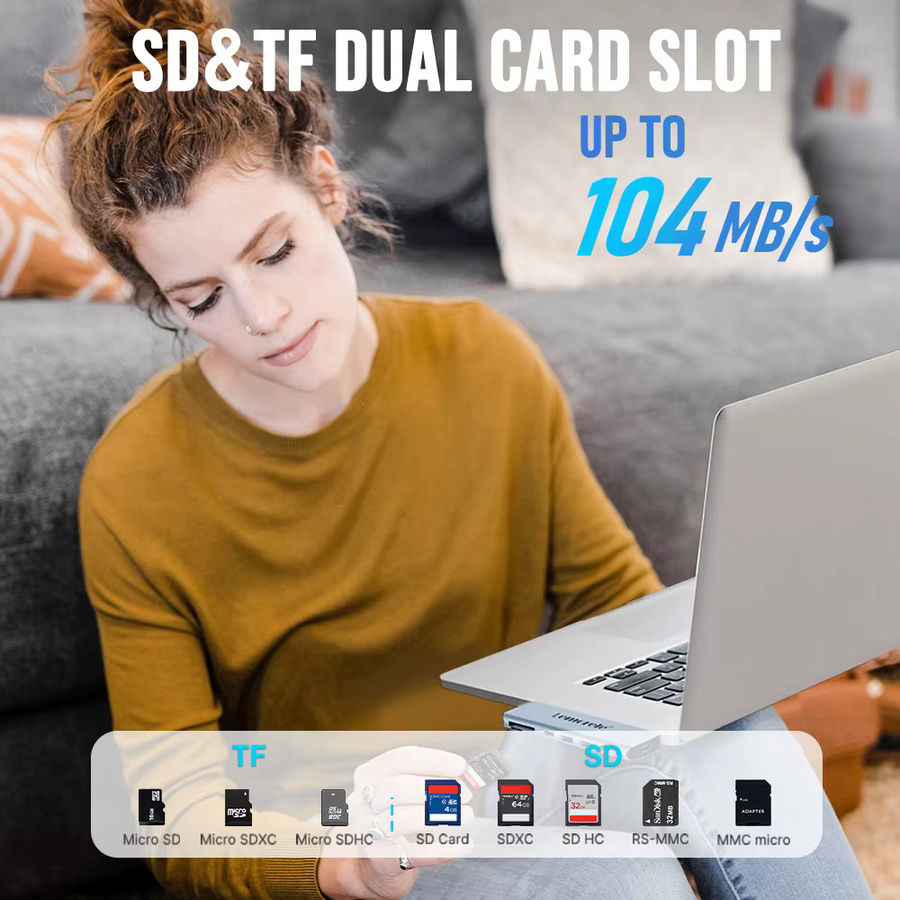 Lemorele 7-in-2 USB-C Hub Multi USB Splitter Adapter mit HDMI 4K, TF, SD und USB 2.0 sowie PD 60W Ladefunktion in Silber für MacBook und Laptop - Bild 6