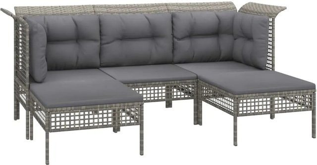 vidaXL 5-tlg Garten-Lounge-Set in L-Form aus grauem Poly-Rattan mit Kissen und pulverbeschichtetem Stahlgestell - Bild 1