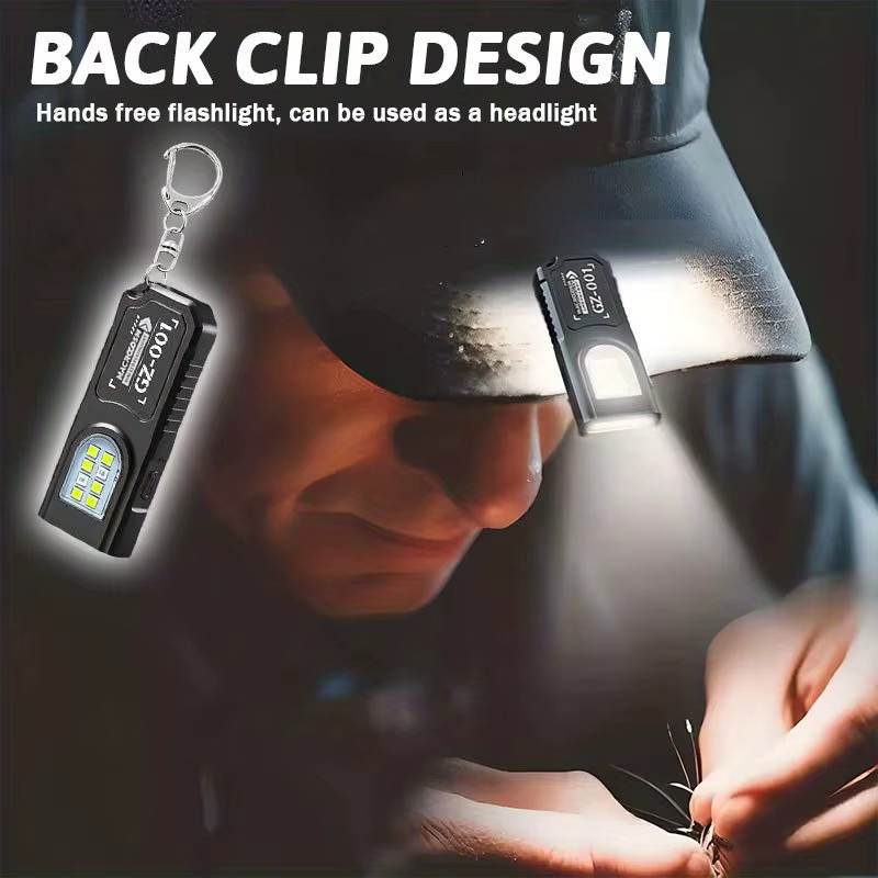 XIWANGFIRE Mini COB LED Schlüsselanhänger-Taschenlampe, USB-C wiederaufladbar, Schwarz - Bild 3