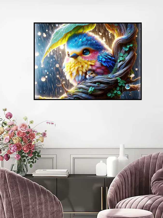EverShine 5D Diamantmalerei DIY-Set Vogel im Regen mit Mosaik-Blättern und Regenschirm, Wanddekoration Multicolor, B/H: 30 x 30 cm - Bild 4