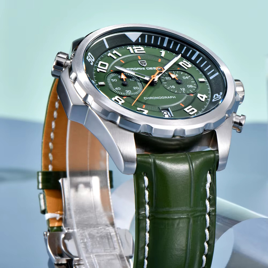 PAGANI DESIGN Chronograph, Grün, Quarz, Edelstahl, Leder, Herren - Bild 3