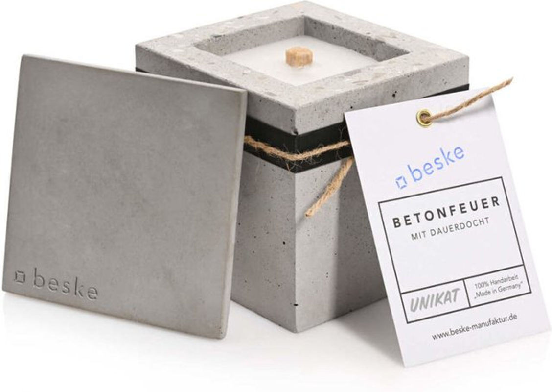 beske Betonfeuer Pico Teelichthalter aus Beton, grau, quadratisch, B/T/H: 10 x 10 x 10 cm - Bild 1