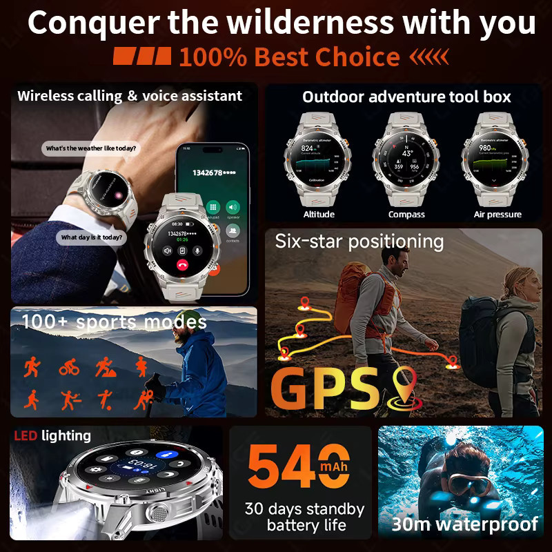 LIGE Smartwatch, GPS, Edelstahl, Blau, 3 ATM, Herren - Bild 6