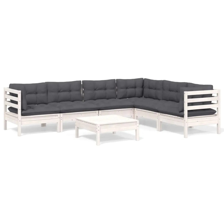 vidaXL 7-tlg. Garten-Lounge-Set aus Kiefer Massivholz in Weiß mit Kissen und Couchtisch - Bild 2
