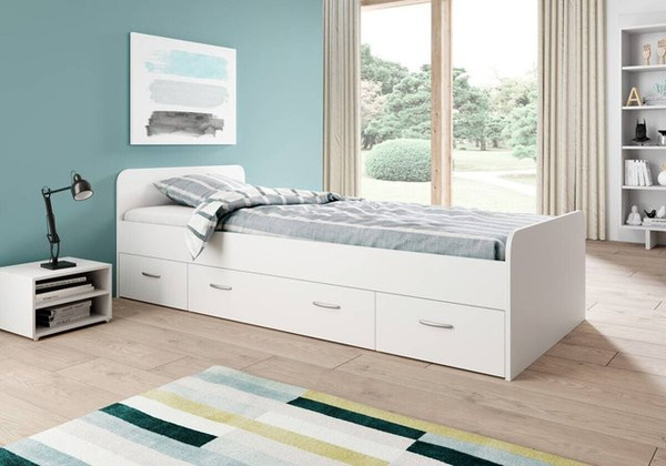 Boro Jugendbett in Weiß mit Schubladen für Kinder, Liegefläche B/L: 90 x 200 cm