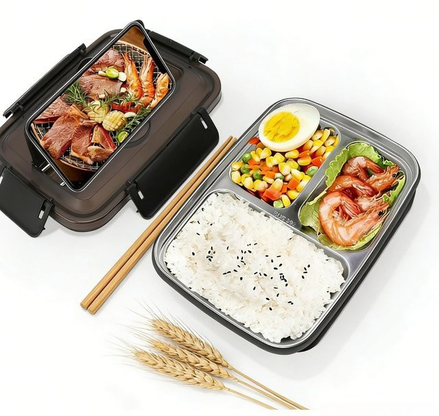 FEB.WIND Bento-Behälter aus Edelstahl in Pink, wärmeisolierte und auslaufsichere Lunchbox mit Fächern - Bild 1