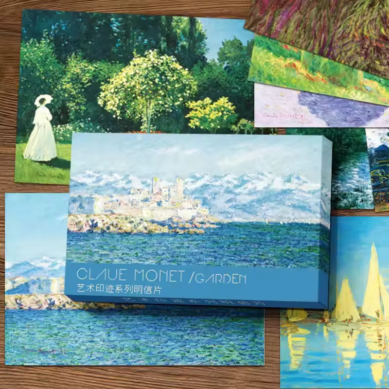 30er Set Postkarten mit Claude Monet Ölgemälde Motiven im Vintage Stil, Mehrfarbig - Bild 3