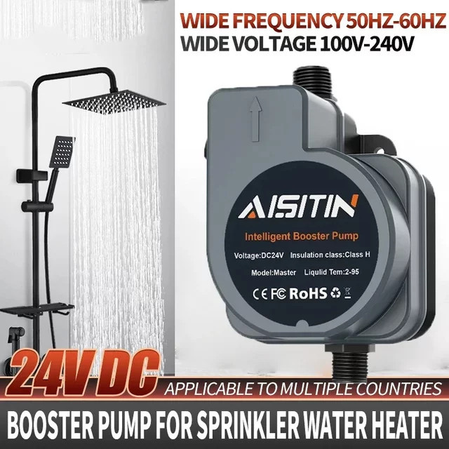 AISITIN Automatische Druckerhöhungspumpe, 180 W, 24 V, bürstenlose Wasserpumpe in Grün für Warmwasserbereiter und Dusche, leise Ausführung - Bild 1
