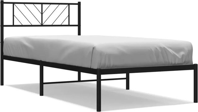 vidaXL Bettgestell aus Metall mit Kopfteil in Schwarz, klassisches Design, pulverbeschichtet, B/T/H: 90 x 190 cm - Bild 1