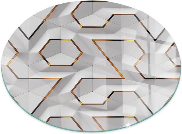 Tulup Glasplatte für Kamin mit 3D-geometrischem Muster in Weiß, Durchmesser: 70 cm - Bild 1