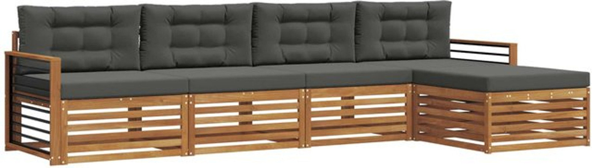 vidaXL Outdoor-Sofagarnitur aus Akazie mit 5-teiligem Set und Kissen in Natur und Anthrazit - Bild 1