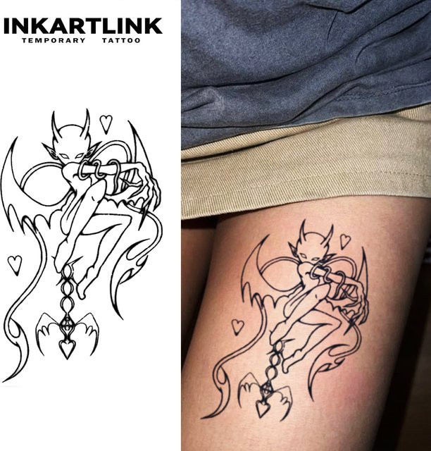 INKATLIN Tattoo Aufkleber, Gothic Evil Devil Love Chain, Wasserdicht - Bild 1