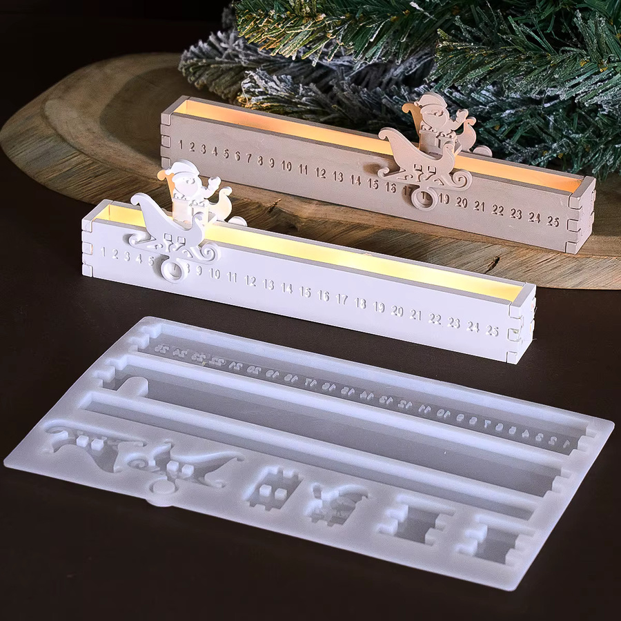 UDOCOOL Silikonform für Beton-Weihnachtsmann-Silhouette mit LED-Licht für DIY-Weihnachts-Countdown-Deko - Bild 2
