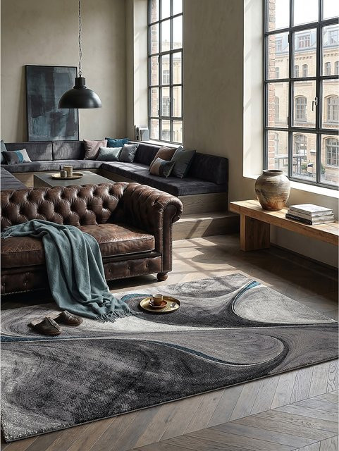Kadima Design Kurzflor Teppich Grau Modern Abstract B/T: 120 x 170 cm - Bild 1