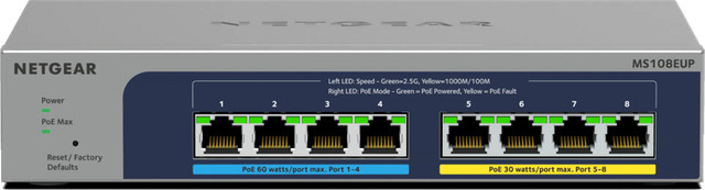 Netgear MS108EUP Managed Netzwerk Switch 2.5 GBit/s mit PoE++ und PoE+ in Grau - Bild 1