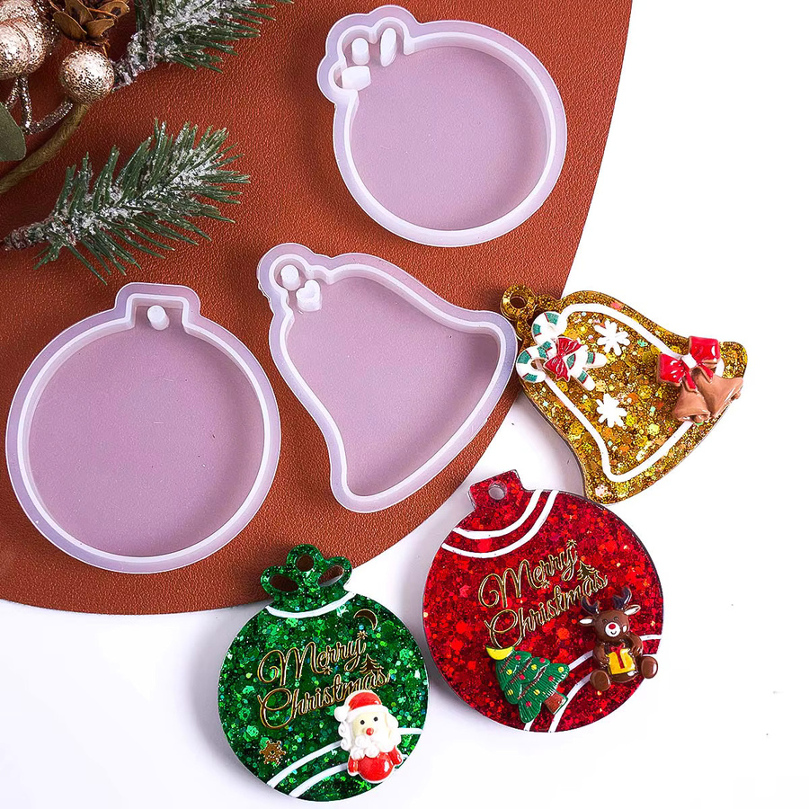 UDOCOOL Silikonform für runde Weihnachtsanhänger zum Selbermachen mit Motiven wie Krone und Glocke für Gips oder Harz in Mehrfarbig - Bild 4
