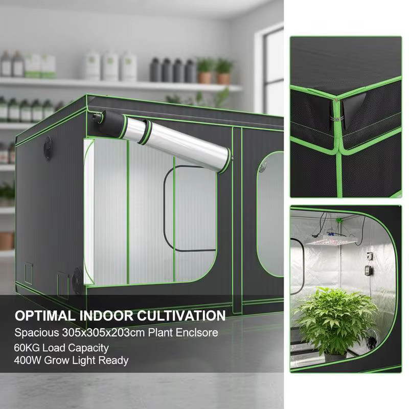 Growbox Indoor-Grow-Zelt aus schwarzem 600D Oxford-Gewebe mit 19 mm Stahlrahmen, B/T/H: 305 x 305 x 203 cm - Bild 3