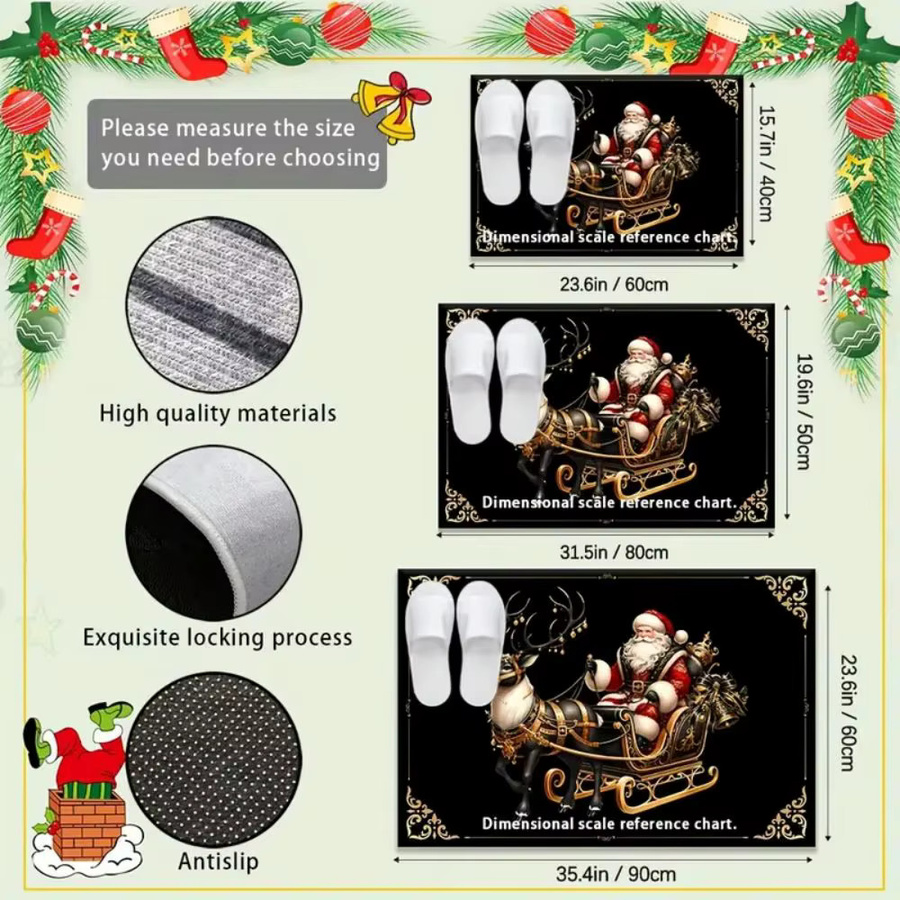 VIKAMA Weihnachtsmann Fußmatte für den Eingangsbereich, Schwarz, Anti-Rutsch, B/T: 60 x 40 cm - Bild 3