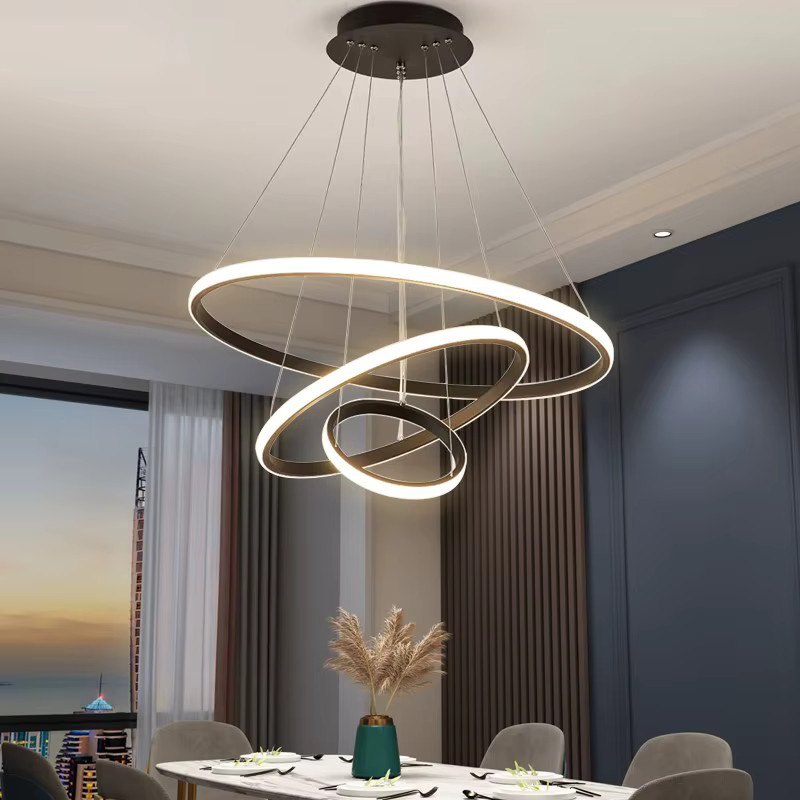 Moderner TRAZOS Ring-Kronleuchter aus Metall in Schwarz für Esszimmer, Wohnzimmer und Schlafzimmer - Bild 2