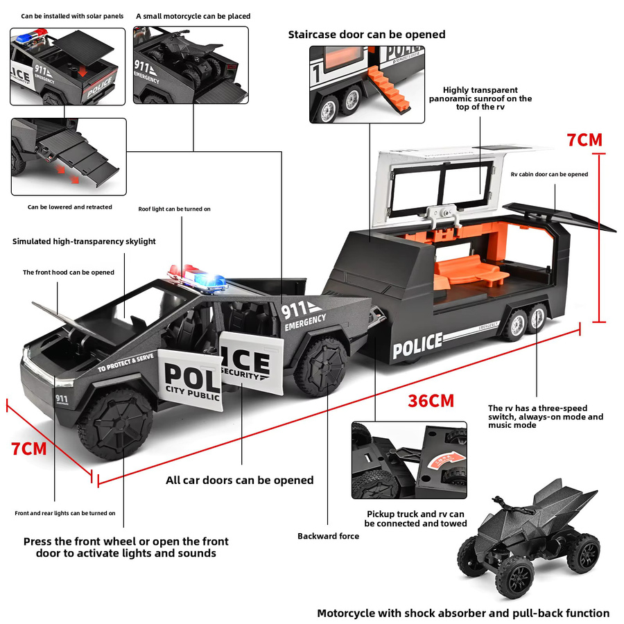 MAKEDA Polizeiauto Feuerwehr, Modellauto, 1:32, Metall, mit Licht und Sound, ab 3 Jahren - Bild 4