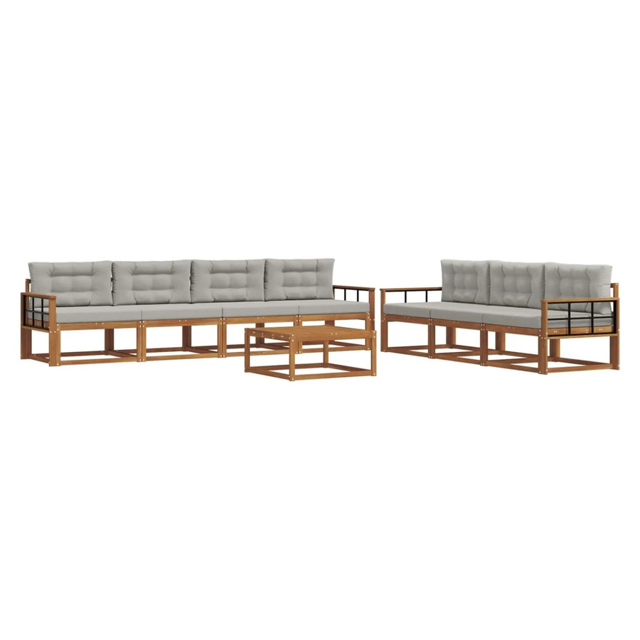 vidaXL 8-tlg. Outdoor-Sofagarnitur aus Akazienholz mit Kissen in Grau und Natur - Bild 2