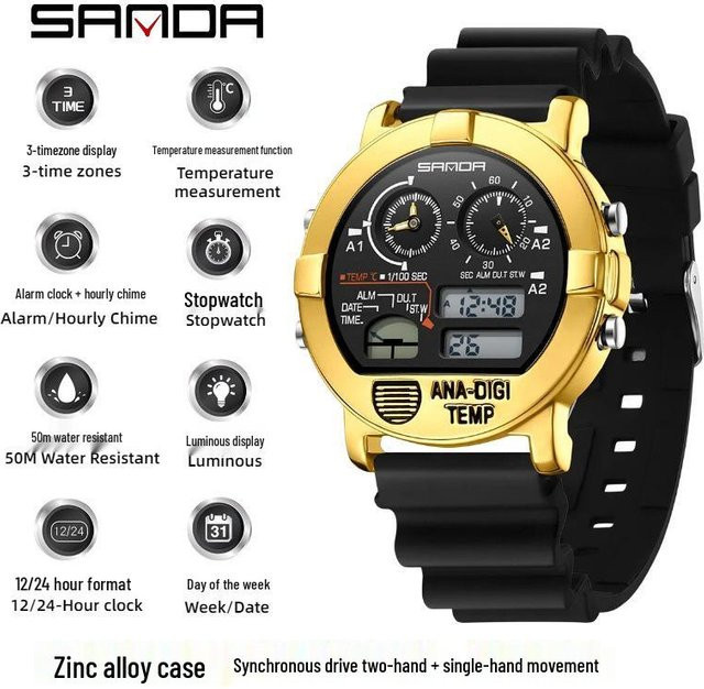 Sanda Digitaluhr, Grau, Silikon, Wasserdicht - Bild 1