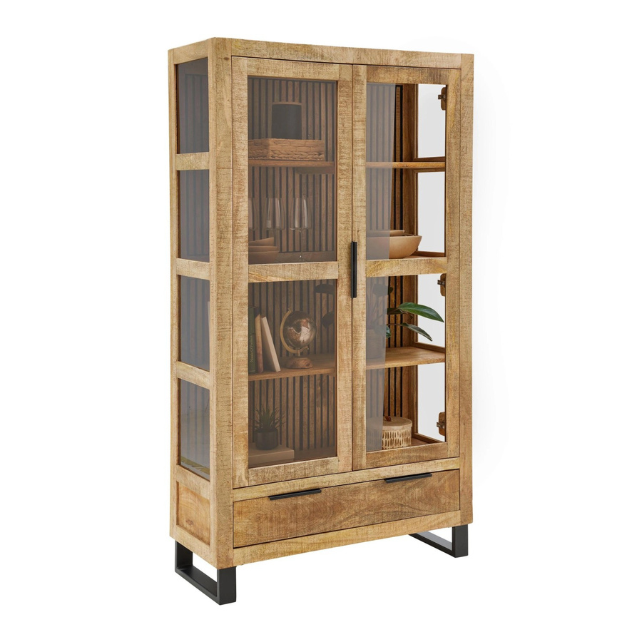 Mömax Vitrine Everest aus Mango-Holz mit Glastüren und Soft-Close-Funktion, Farbe: Natur/Schwarz, H x B x T: 180 x 100 x 40 cm - Bild 2