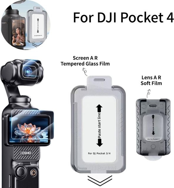 DJI Pocket 4 Schutzfolien-Set aus gehärtetem Glas: Objektiv-Schutzfolie und Bildschirm-Schutzfolie in Transparent, kratzfest und bruchsicher - Bild 1