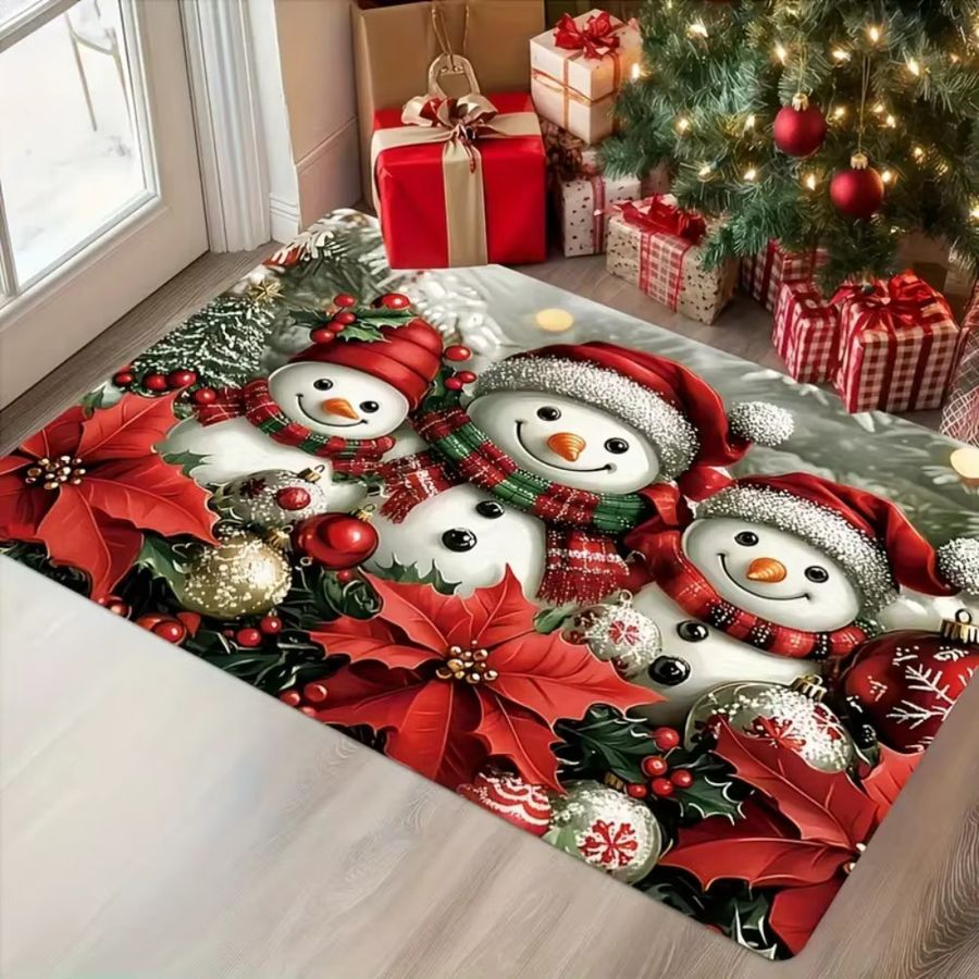 Rutschfeste und schmutzabweisende VIKAMA Fußmatte mit Weihnachtsschneemann-Motiv für Badezimmer und Balkon - Bild 4