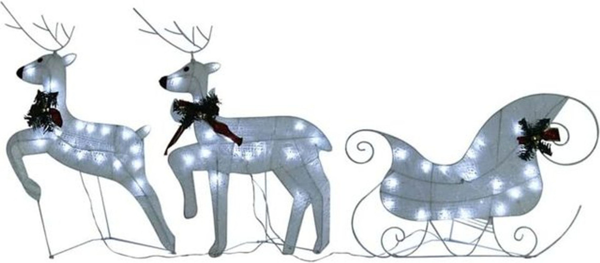 Vidaxl Weihnachtsdekoration Rentier mit Schlitten in Weiß mit 60 LEDs für Outdoor und Innenbereich - Bild 1