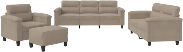 vidaXL 4-teilige Sofagarnitur mit Kissen und Ottoman aus Mikrofasergewebe in Taupe/Beige - Bild 1