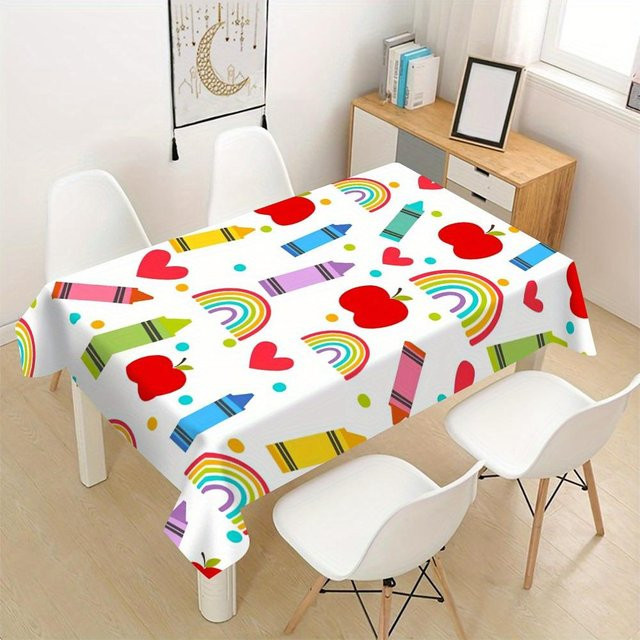 JMG Household Supplies Tischdecke aus Polyester mit buntem Schulbus und Regenbogen-Design, rechteckig, Mehrfarbig, B x T: 100 x 145 cm - Bild 1