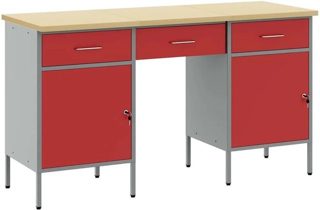 vidaXL Werkbank 3-teilig in Rot aus Holz und Stahl mit Pegboard, B/T/H: 150 x 55 x 85 cm - Bild 1