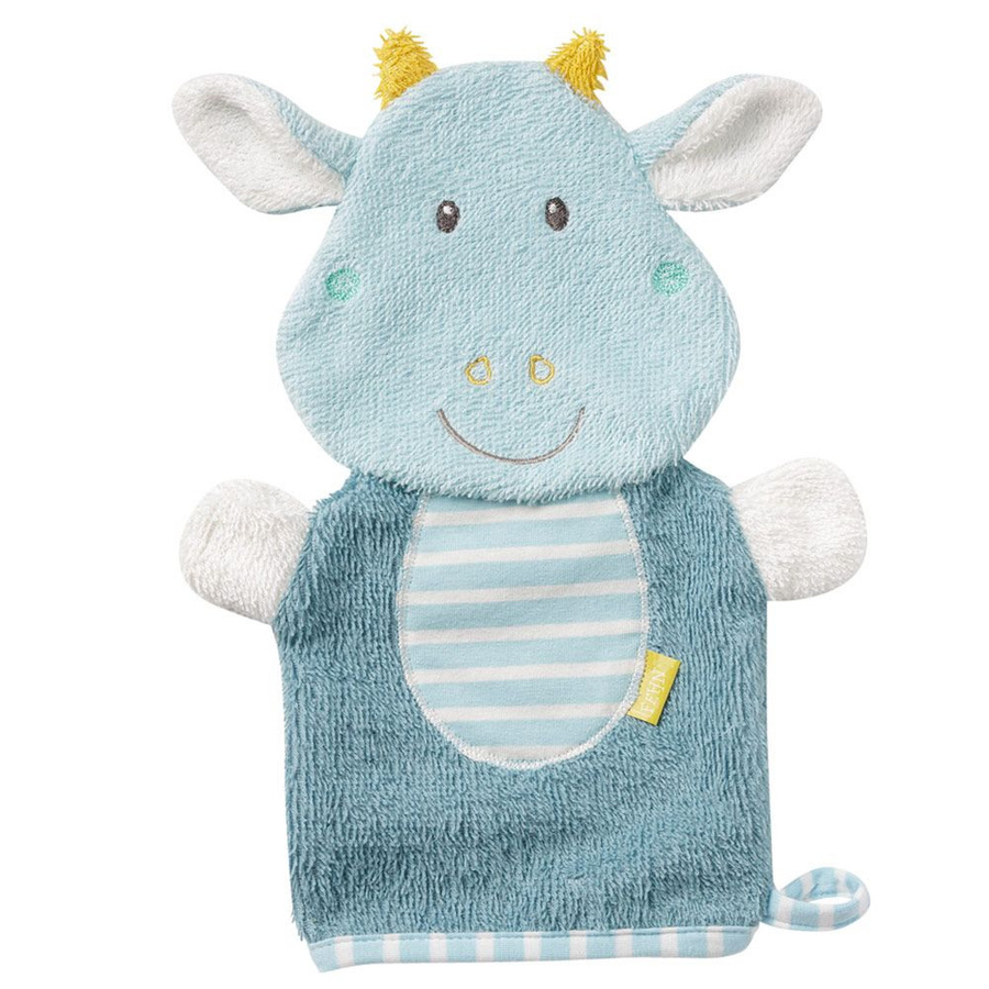 Fehn Little Castle Waschhandschuh Drache in Blau aus Baumwolle - Bild 1