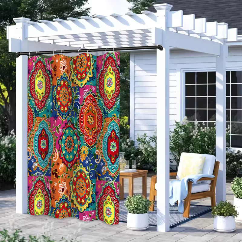 VIKAMA Mandala Outdoor-Vorhang, halbtransparent, wasserdicht, mehrfarbig, Breite: 180 cm, Höhe: 180 cm - Bild 2