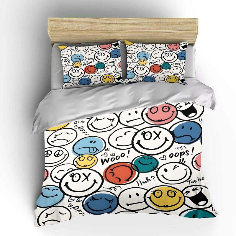 Flylo Bettwäsche-Set mit Cartoon-Smiley-Gesichter-Muster, Mehrfarbig, B/H: 135 x 200 cm - Bild 2