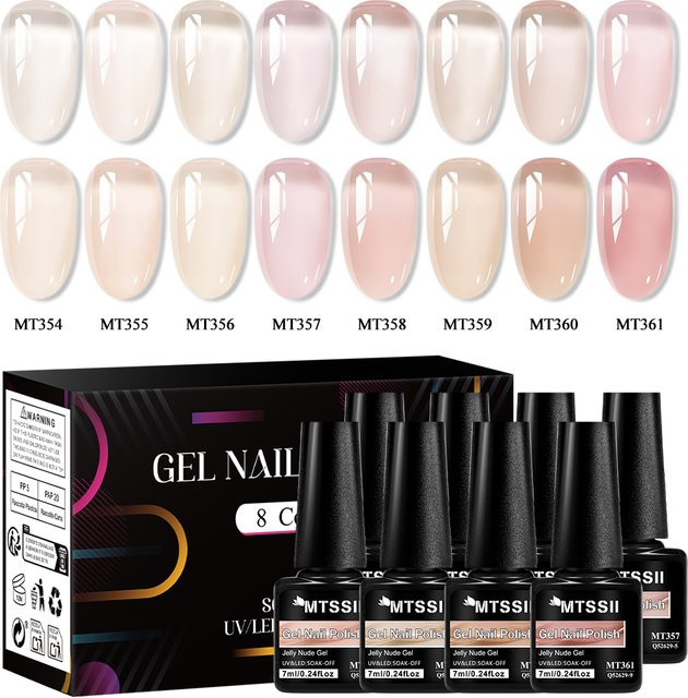 Mtssii Jelly Ice Nude Nagellack-Set, 8-teilig, Nude Pink, Glänzend - Bild 1