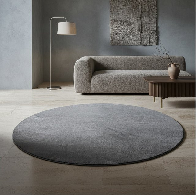 Waschbarer Kurzflorteppich LECH von Kadima Design, rund, Grau, Durchmesser: 160 cm - Bild 1