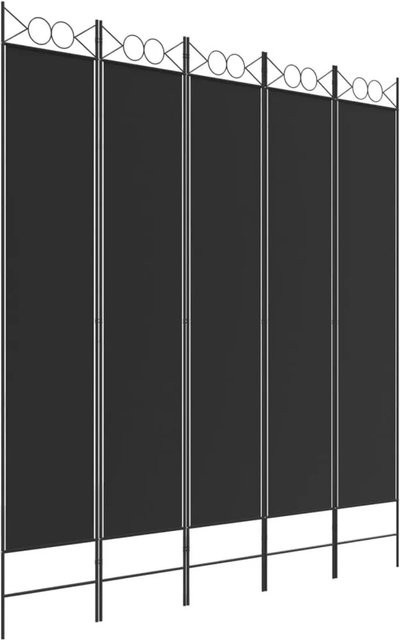 vidaXL Paravent 5-teilig Schwarz aus Stoff und Eisen B: 200 cm, H: 220 cm - Bild 1