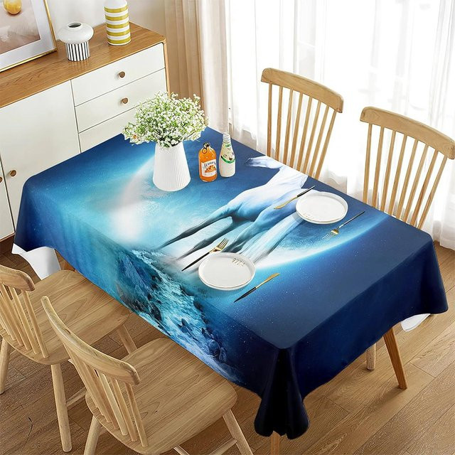 Tischdecke von Fancy Style Studio mit weißem Pferdemotiv in Blau und Weiß, rechteckig, B/T: 70 x 70 cm - Bild 1