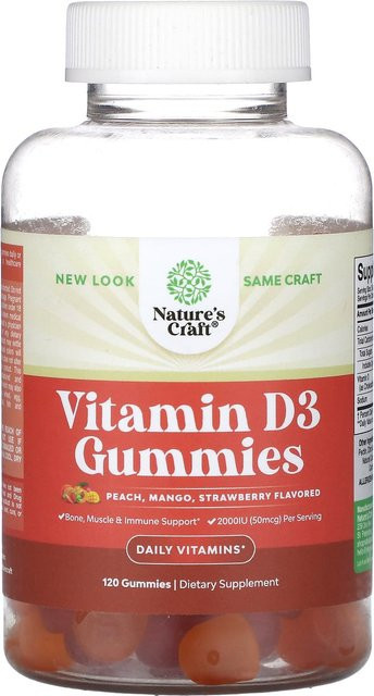 Nature's Craft Vitamin D3-Gummibärchen Pfirsich Mango Erdbeere 120 Stück - Bild 1