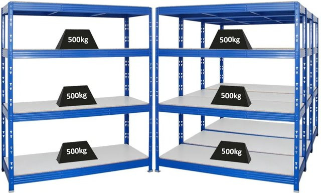 4er-Set PROREGAL Rhino Profi Schwerlastregal mit 4 Melamin-Ebenen, Blau, H x B x T: 180 x 160 x 60 cm - Bild 1