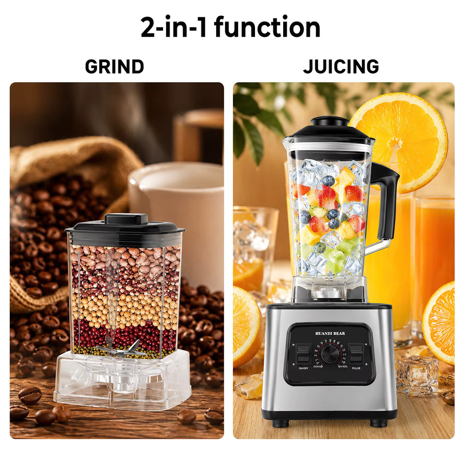 2-in-1 Hochgeschwindigkeits-Standmixer und Zerkleinerer mit 9500W, 8-Klingen-Smoothie-Maker und 24000 U/min, Silber, 2,5 l - Bild 5