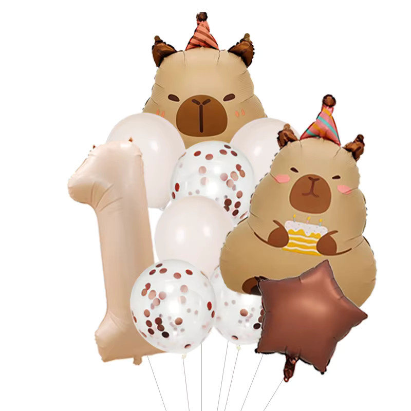 Potdemiel Capybara Happy Birthday Ballonbogen-Set in Braun mit Tier-Motiven für deine Geburtstagsfeier - Bild 2