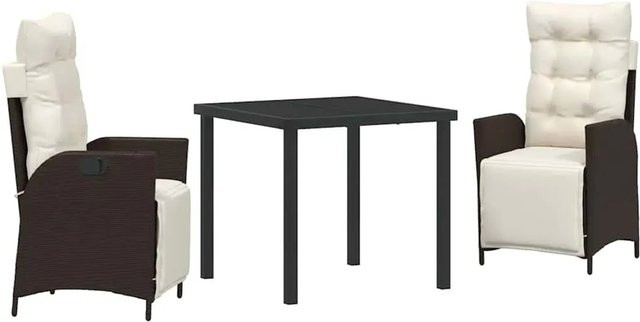 vidaXL Garten Essgruppe 3-teilig aus Poly-Rattan und pulverbeschichtetem Stahl in Braun mit Sicherheitsglas und rechteckigem Tisch - Bild 1