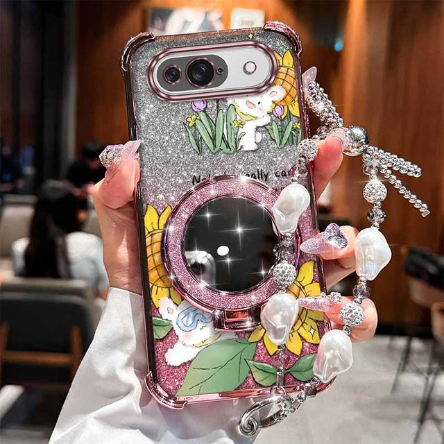Google Pixel 9 Pixel 9 Pro Pixel 9 Pro XL Pixel 9a Handyhülle Happy Rabbit Plating Ständer mit Lanyard in Purple Multicolour - Bild 1