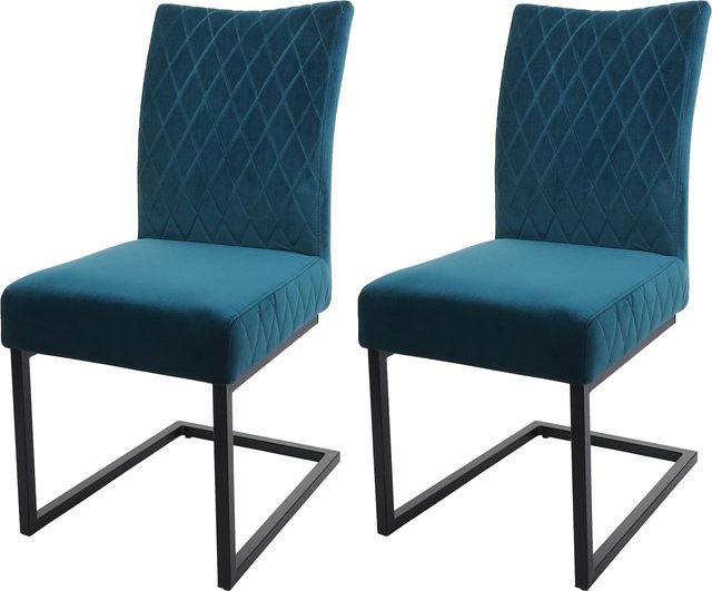 2er-Set MCW Freischwinger L15 Konferenzstühle aus Samt und pulverbeschichtetem Stahl in Türkis-Blau - Bild 1
