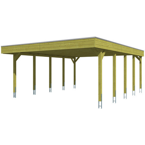Skan Holz Doppelcarport Friesland Flachdach in Braun mit H-Pfostenankern B/T: 557 x 708 cm - Bild 3