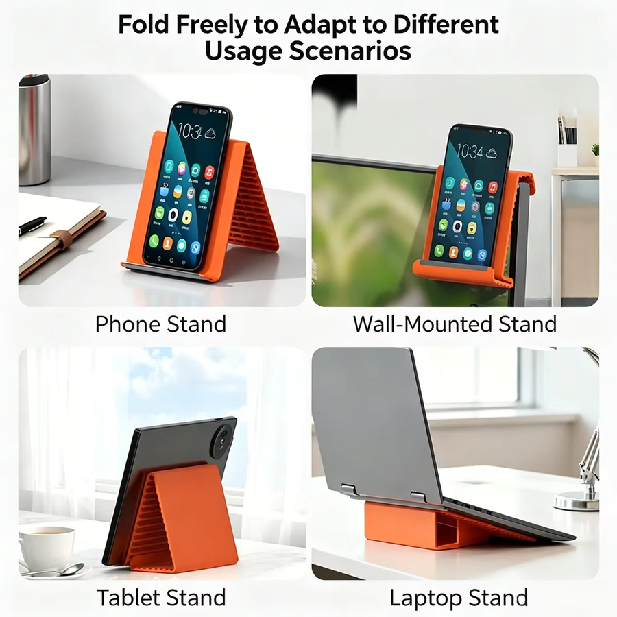 Tragbarer faltbarer Silikon-Handyhalter in Schwarz und Orange, verstellbarer Ständer für iPhone, Samsung und alle Mobiltelefone - Bild 4